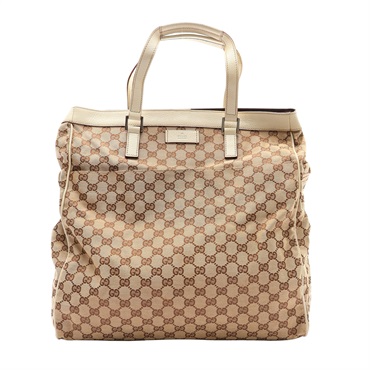 棕色 帆布 白色 牛皮 手提包【GUCCI 古馳】 152601
