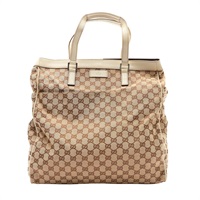 棕色 帆布 白色 牛皮 手提包【GUCCI 古馳】 152601