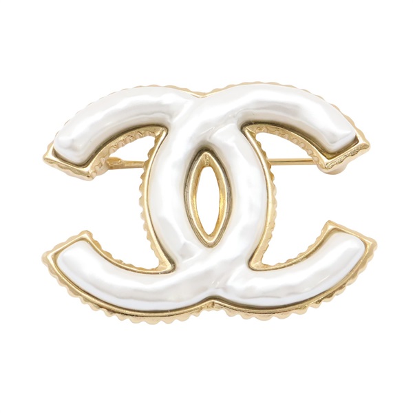 雙C胸針 白色LOGO 金屬【CHANEL 香奈兒】