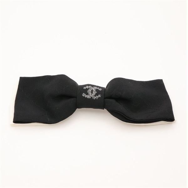 CHANEL 香奈兒 Ribbon Barrette CC Logo髮夾 黑白色 絲綢 AAA817
