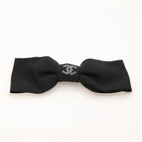 CHANEL 香奈兒 Ribbon Barrette CC Logo髮夾 黑白色 絲綢 AAA817