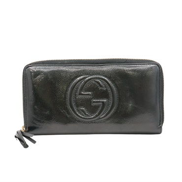 黑色 漆皮 拉鍊長夾【GUCCI 古馳】 308004