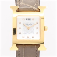 Heure H 腕錶 白色錶面 棕色鱷魚皮錶帶【HERMES 愛馬仕】 HH1.202b