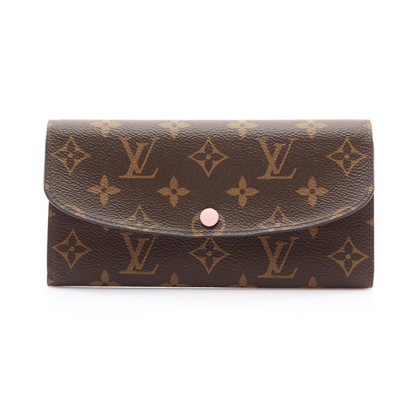 棕色 原花帆布 Emilie 扣式 長夾【LOUIS VUITTON LV 路易威登】 M61289