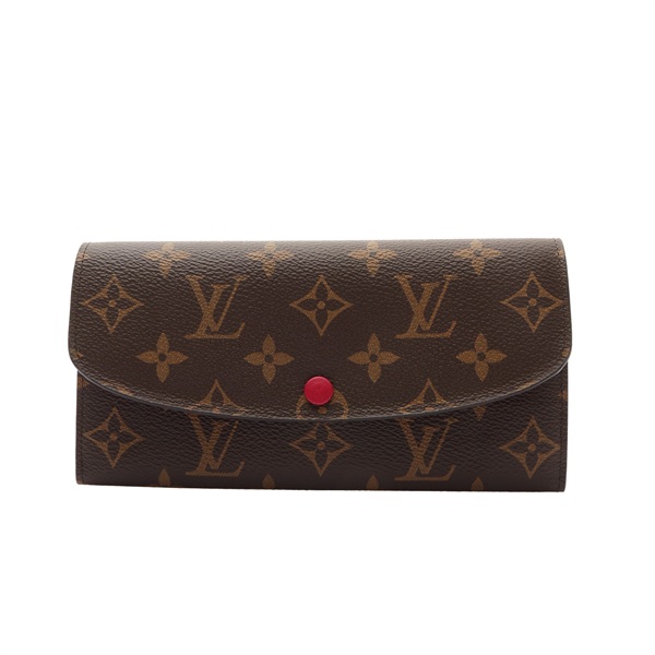 棕色 原花 帆布 Emilie 扣式長夾【LOUIS VUITTON LV 路易威登】 M60697
