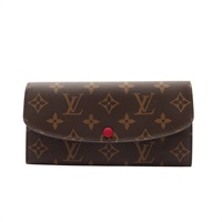 棕色 原花 帆布 Emilie 扣式長夾【LOUIS VUITTON LV 路易威登】 M60697