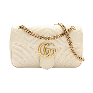 GUCCI 古馳 GG Marmont 肩背包 米白色 山形紋 牛皮 443497