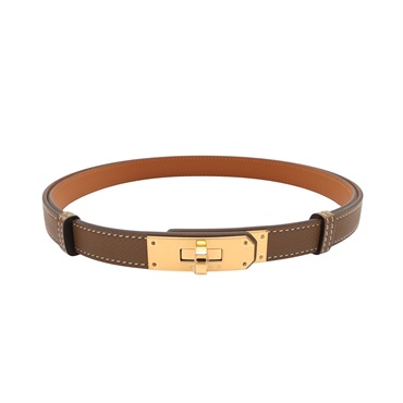 HERMES 愛馬仕 Kelly 18 皮帶 大象灰/金棕色 Epsom牛皮 W刻 H069853CC18