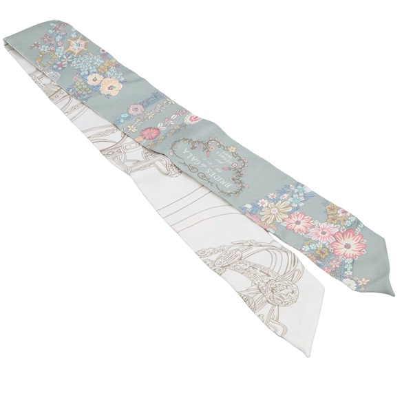 HERMES 愛馬仕 Fleurs Twilly 絲巾 綠/白色 絲綢 H064220S