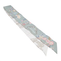 HERMES 愛馬仕 Fleurs Twilly 絲巾 綠/白色 絲綢 H064220S