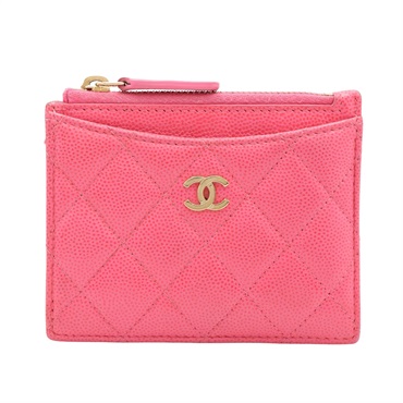 CHANEL 香奈兒 Classic Zip Card holder 拉鍊 卡包 粉色 荔枝紋 牛皮 無卡 AP0219