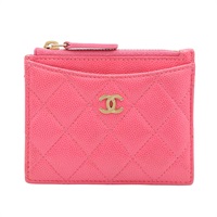 CHANEL 香奈兒 Classic Zip Card holder 拉鍊 卡包 粉色 荔枝紋 牛皮 無卡 AP0219