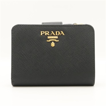 PRADA 普拉達 扣式中夾 黑色 Saffiano 牛皮 1MLO18