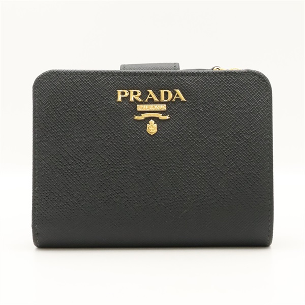 PRADA 普拉達 扣式中夾 黑色 Saffiano 牛皮 1MLO18