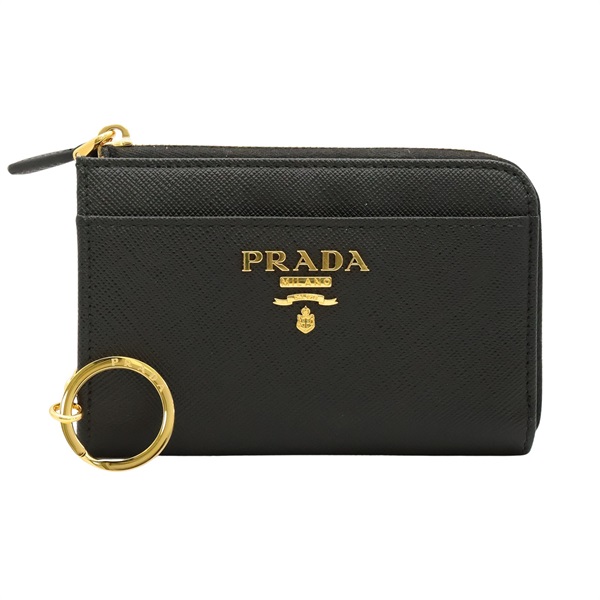 PRADA 普拉達 Keychain 拉鍊零錢包 黑色 Saffiano 牛皮 1PP122