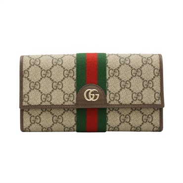GUCCI 古馳 Ophidia 二折長夾 棕色 GG Supreme帆布 牛皮 838485