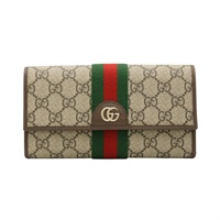 GUCCI 古馳 Ophidia 二折長夾 棕色 GG Supreme帆布 牛皮 838485