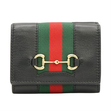 GUCCI 古馳 Horsebit Web Small 三折短夾 黑色 牛皮 867131