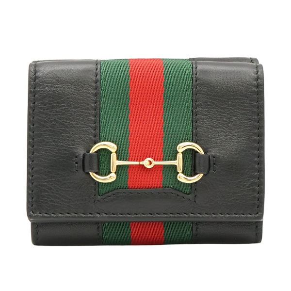 GUCCI 古馳 Horsebit Web Small 三折短夾 黑色 牛皮 867131