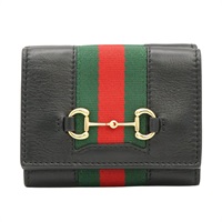 GUCCI 古馳 Horsebit Web Small 三折短夾 黑色 牛皮 867131