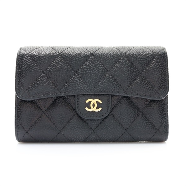 CHANEL 香奈兒 三折中夾 黑色 荔枝紋 牛皮 金扣 變色 AP0232