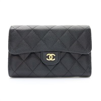 CHANEL 香奈兒 三折中夾 黑色 荔枝紋 牛皮 金扣 變色 AP0232