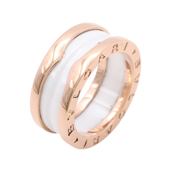 BVLGARI 寶格麗 B.zero1 雙環戒指 #50 18K玫瑰金 白色陶瓷 347010
