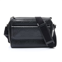 GUCCI 古馳 郵差包 肩背包 黑色 GG壓紋 牛皮 658565
