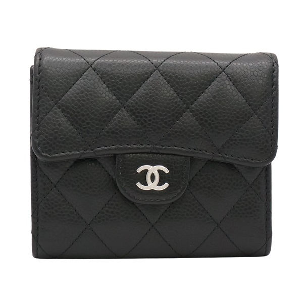 CHANEL 香奈兒 Classic 三折短夾 黑色 荔枝紋牛皮 銀扣 AP0231