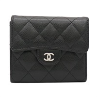CHANEL 香奈兒 Classic 三折短夾 黑色 荔枝紋牛皮 銀扣 AP0231