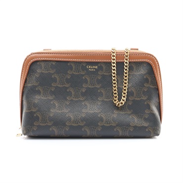 CELINE 賽琳 Clutch on Chain 肩背包 棕色 Triomphe 帆布 羊皮 10E382CBX.04LU