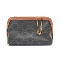 CELINE 賽琳 Clutch on Chain 肩背包 棕色 Triomphe 帆布 羊皮 10E382CBX.04LU