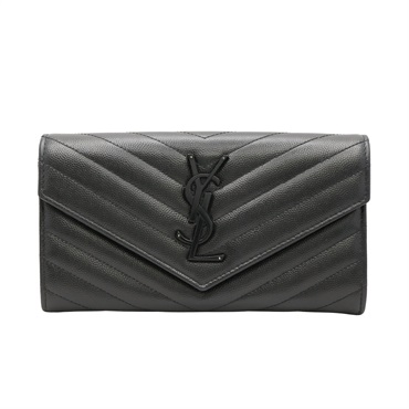 SAINT LAURENT YSL 聖羅蘭 Monogram Flap 扣式長夾 黑色 牛皮 372264