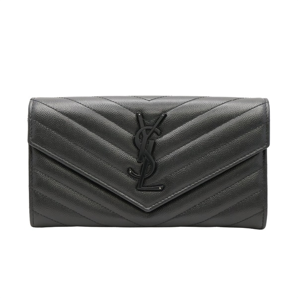 SAINT LAURENT YSL 聖羅蘭 Monogram Flap 扣式長夾 黑色 牛皮 372264