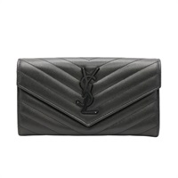 SAINT LAURENT YSL 聖羅蘭 Monogram Flap 扣式長夾 黑色 牛皮 372264