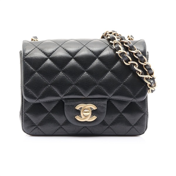CHANEL 香奈兒 Mini Classic 鏈條 肩背包 黑色 菱格紋 羊皮 金釦 A35200