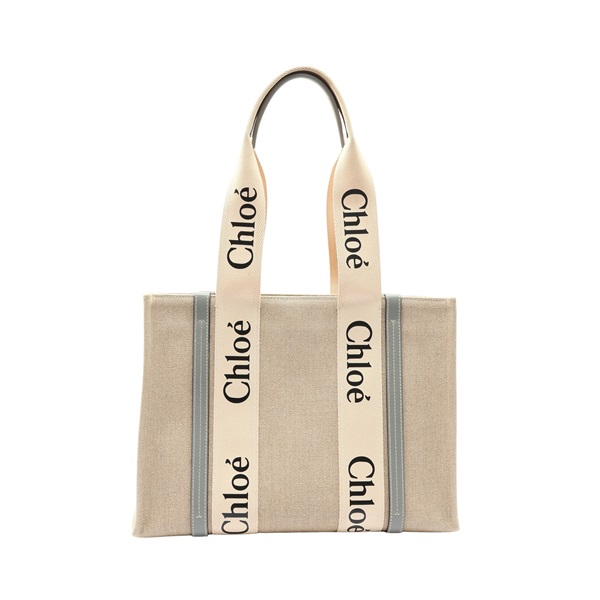 Chloe 克羅伊 Woody 托特包 肩背包 米白/灰色 帆布 CHC22AS383I26012