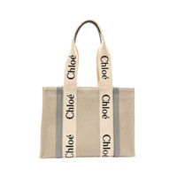 Chloe 克羅伊 Woody 托特包 肩背包 米白/灰色 帆布 CHC22AS383I26012