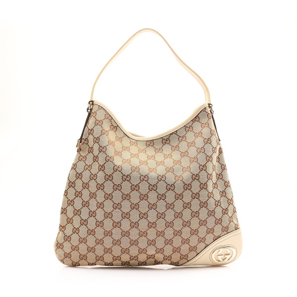 GUCCI 古馳 Britt 肩背包 米色 帆布 牛皮 169947