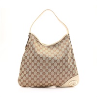 GUCCI 古馳 Britt 肩背包 米色 帆布 牛皮 169947