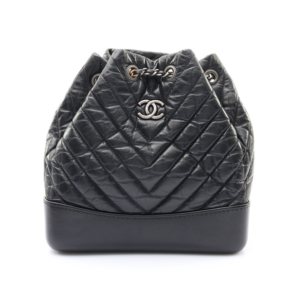 CHANEL 香奈兒 Gabrielle 後背包 黑色 牛皮 銀扣 無卡 A94485