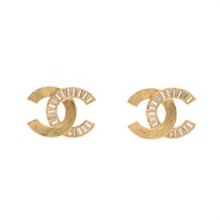 CHANEL 香奈兒 雙C 針式耳環 金色鍍金 水鑽 ABD167