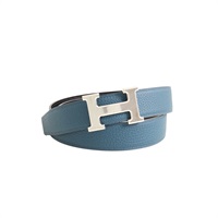 HERMES 愛馬仕 H Buckle 雙面 皮帶 80cm 藍/黑色 TOGO/BOX 牛皮 X刻