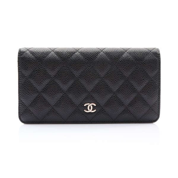 CHANEL 香奈兒 Classic Flap 兩折長夾 黑色 荔枝紋牛皮 銀扣 A31509
