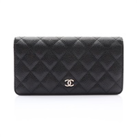 CHANEL 香奈兒 Classic Flap 兩折長夾 黑色 荔枝紋牛皮 銀扣 A31509