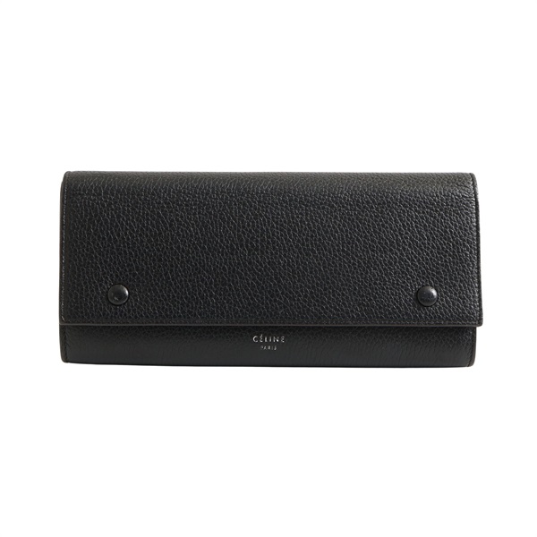 CELINE 賽琳  Large Flap Multifunction 扣式長夾 黑/黃色 荔枝紋牛皮