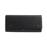 CELINE 賽琳  Large Flap Multifunction 扣式長夾 黑/黃色 荔枝紋牛皮