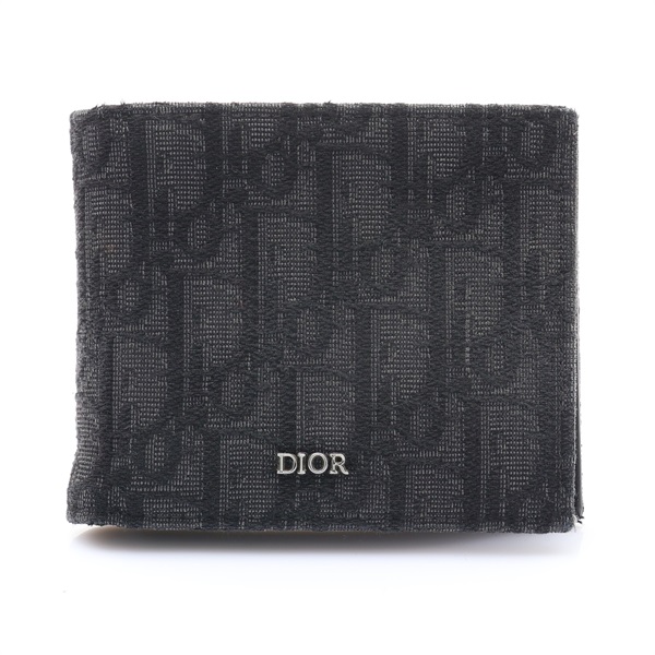 Dior 迪奧 二折短夾 黑色 Oblique 緹花帆布 牛皮 2OBBC027