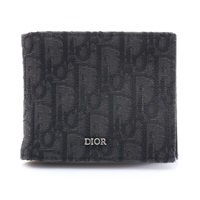 Dior 迪奧 二折短夾 黑色 Oblique 緹花帆布 牛皮 2OBBC027