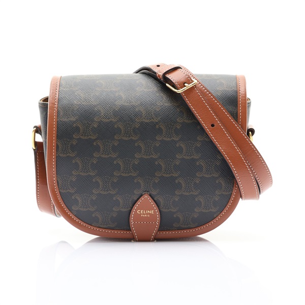 CELINE 賽琳 Medium Folco 馬鞍包 肩背包 棕色 Triomphe帆布 牛皮 191502BZJ.04LU